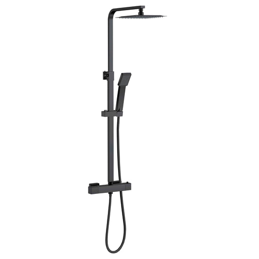 Aica Columna de Ducha Termostática 38, Rociador de Ducha de Baño Cuadrado Negro con Accesorios,20H
