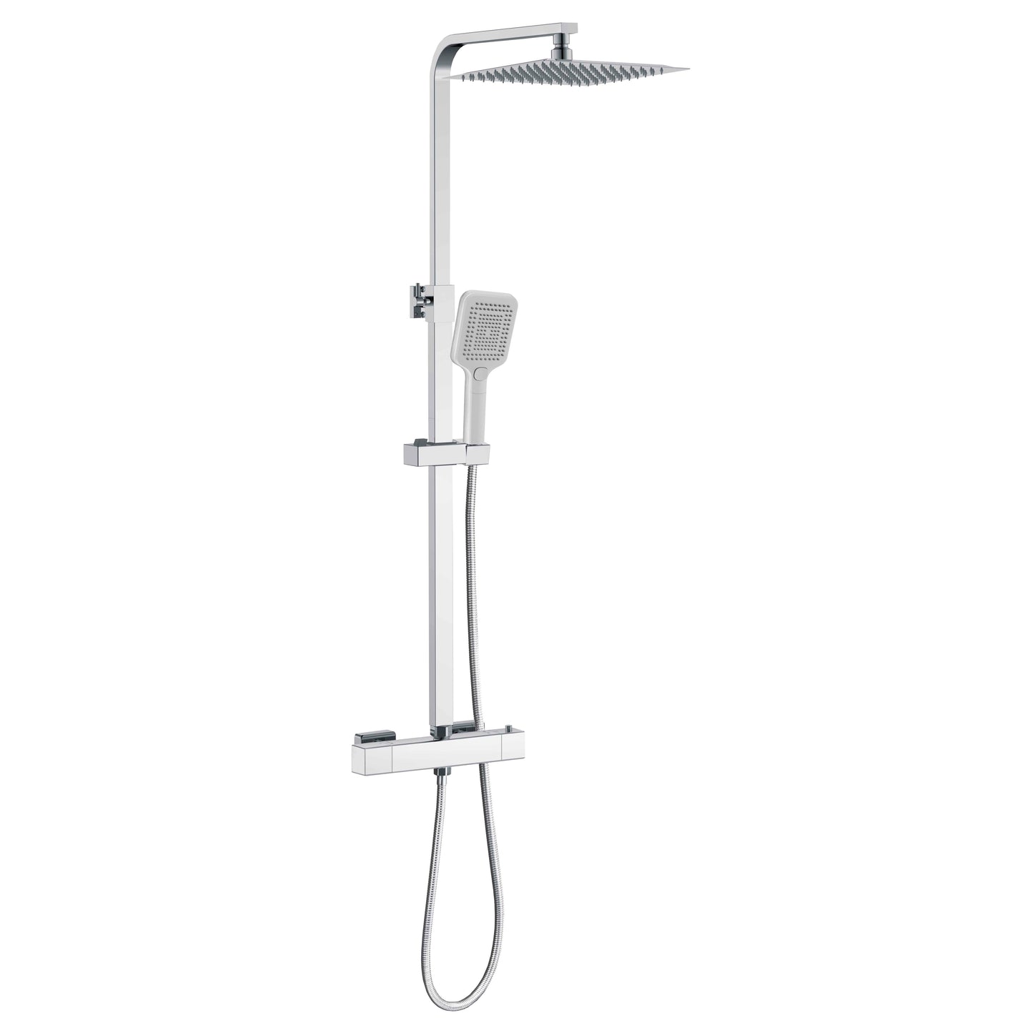Aica Columna de Ducha con termostato y alcachofa cuadrada 30x30cm rociador superior plata brillante barra regulable