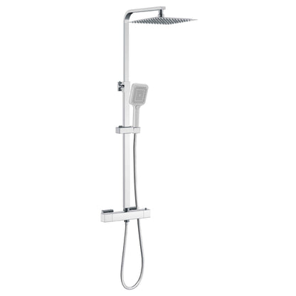 Aica Columna de Ducha con termostato y alcachofa cuadrada 30x30cm rociador superior plata brillante barra regulable