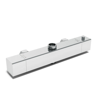 Aica Columna de Ducha con termostato y alcachofa cuadrada 30x30cm rociador superior plata brillante barra redonda