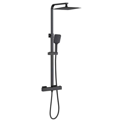 Aica Columna de Ducha Alcachofa Cuadrada con Termostato 30x30cm Rociador Superior Negro Mate Barra Regulable