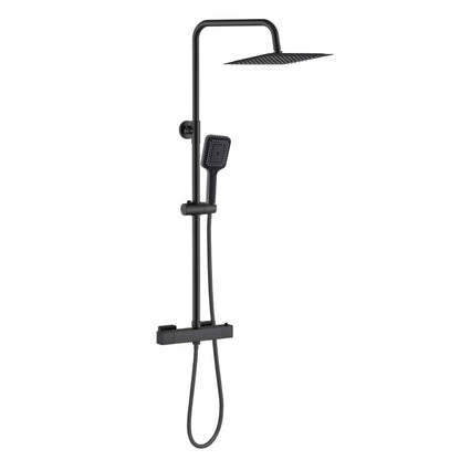 Aica Columna de Ducha con termostato y alcachofa cuadrada 30x30cm rociador superior negro mate barra redonda