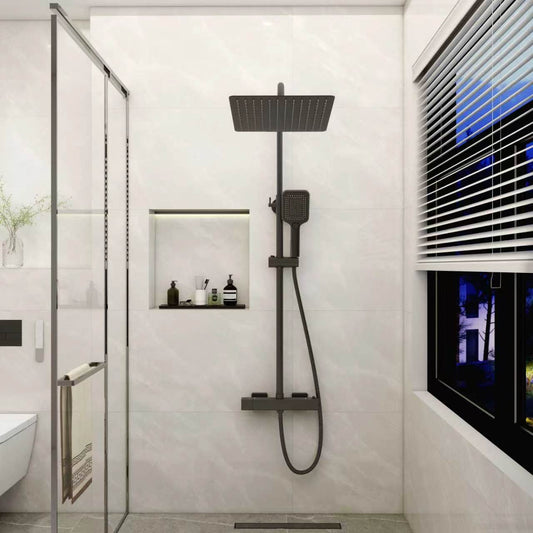 Rociador de Ducha de Baño Cuadrado Negro con Accesorios,Aica Columna de Ducha Termostática 38