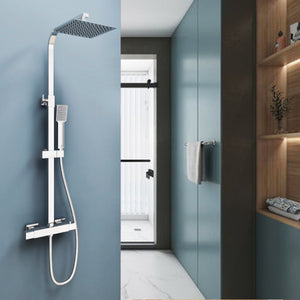 Ducha Casa Columna de Ducha termostática, Alcachofa Cuadrada, Ducha Lluvia, Barra regulable en 80-120cm, Baño y Bañera