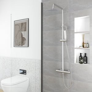 AICA Columna de Ducha con Termostato 38? Alcachofa Cuadrada Ángulo flexible, Altura 80-116cm, Cold Touch Protección
