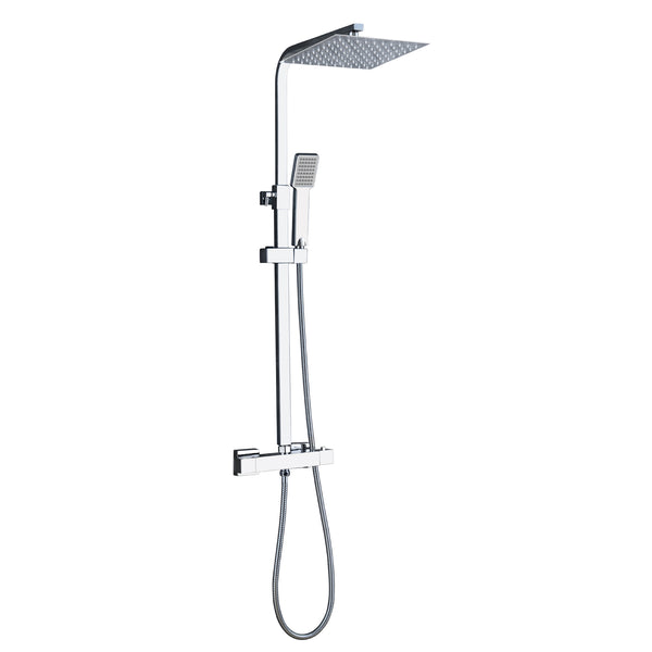 Ducha Casa Columna de Ducha termostática, Alcachofa Cuadrada, Ducha Lluvia, Barra regulable en 80-120cm, Baño y Bañera