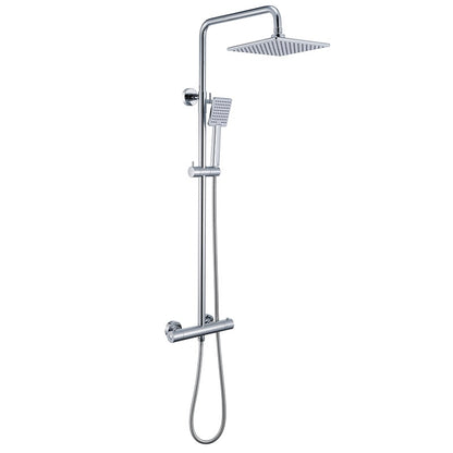 Aica Columna de ducha, termostato 38?, Barra regulable 82~115cm, Rociador cuadrado cromado en acero inoxidable, Plata Brillante, Ducha Lluvia Baño