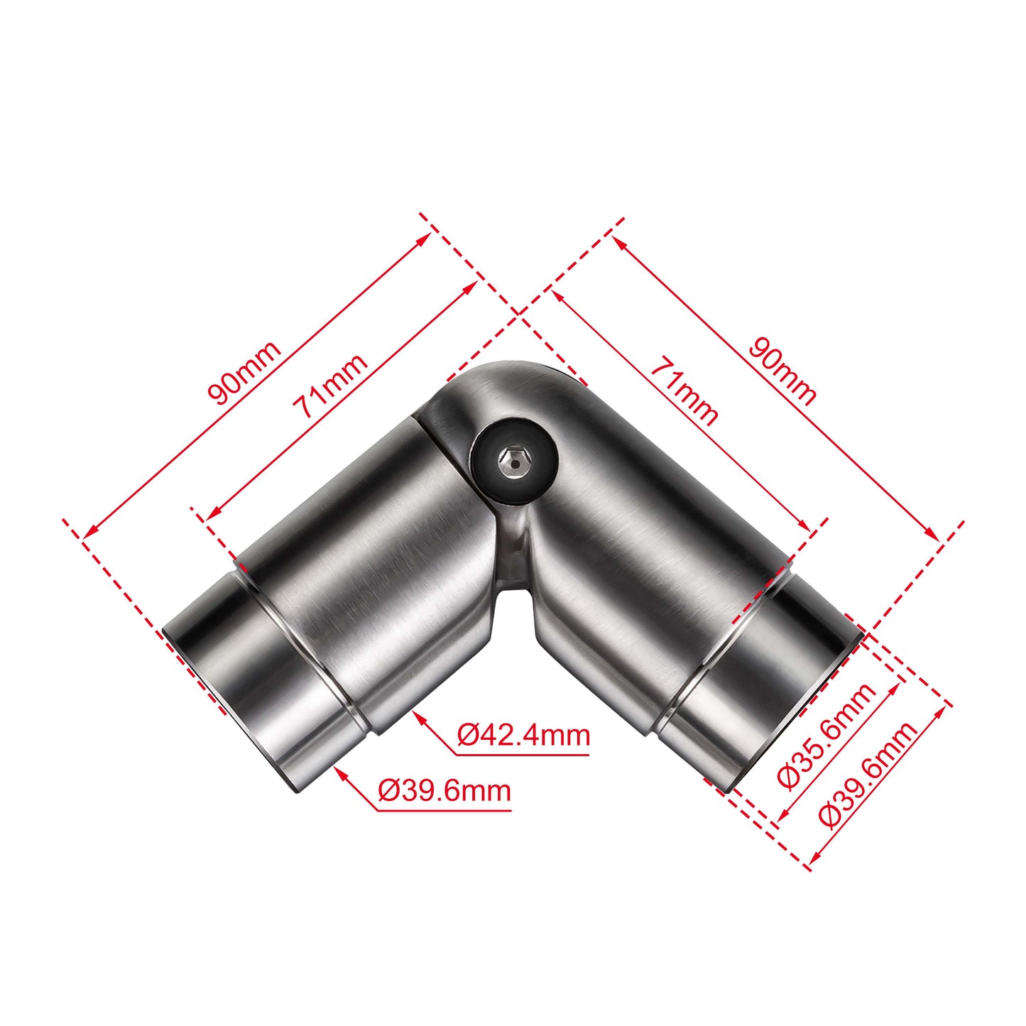 AICA Conector para pasamanos de acero inoxidable 304, Diámetro 42,2/42.4 mm, Plata/Negro, utilizado para conectar múltiples secciones de pasamanos#Plata