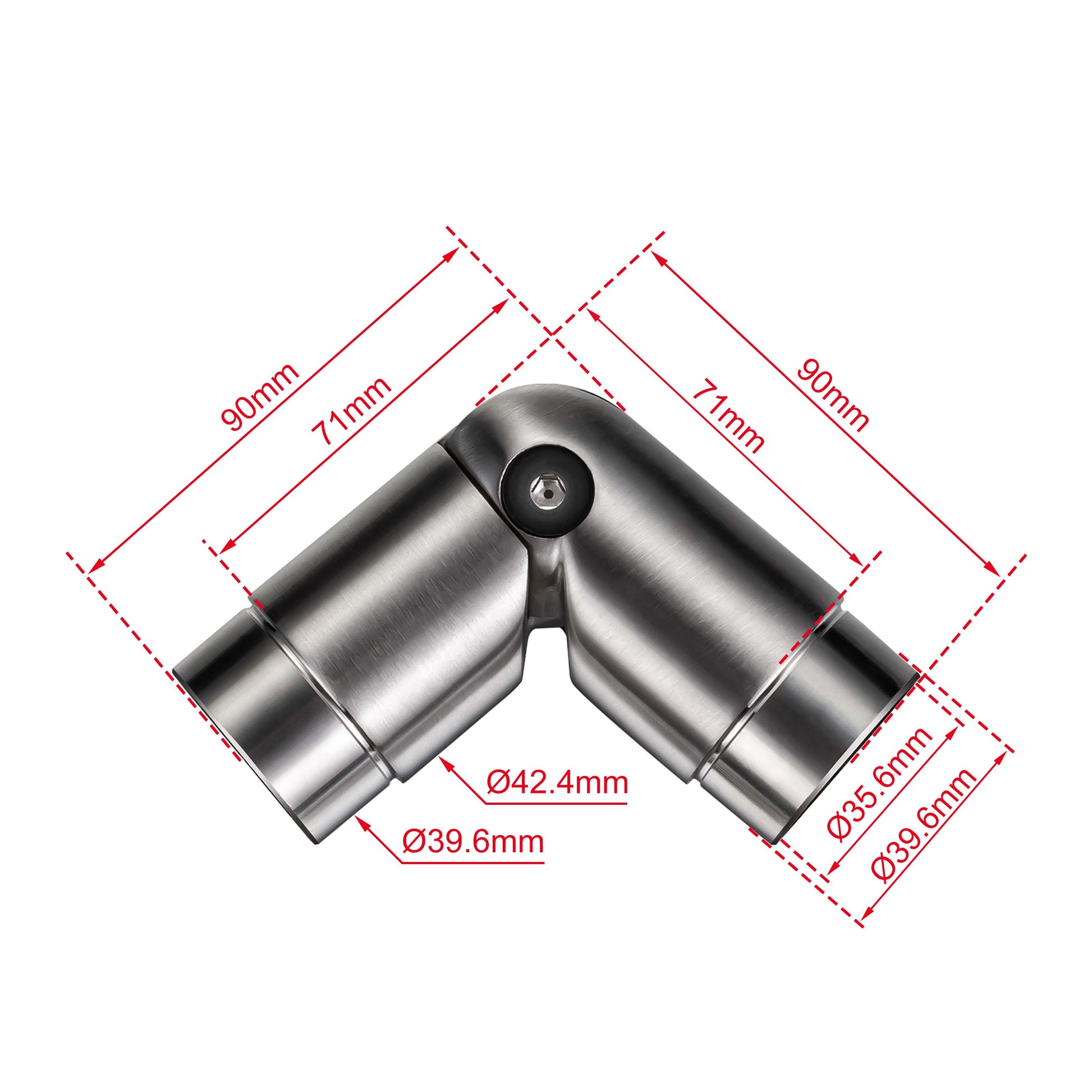 AICA Conector para pasamanos de acero inoxidable 304, Diámetro 42,2/42.4 mm, Plata/Negro, utilizado para conectar múltiples secciones de pasamanos#Plata