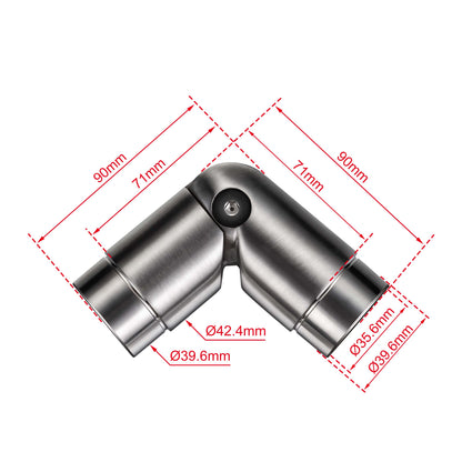 AICA Conector para pasamanos de acero inoxidable 304, Diámetro 42,2/42.4 mm, Plata/Negro, utilizado para conectar múltiples secciones de pasamanos#Plata