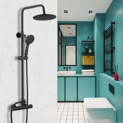 Aica Columna Ducha termostática, Ángulo flexible y Barra ajustable 88-120cm, Alcachofa Lluvia Redonda 22.5cm, Negro Mate, Rocío de mano de 3 tipos chorro, Pulverizador de baño