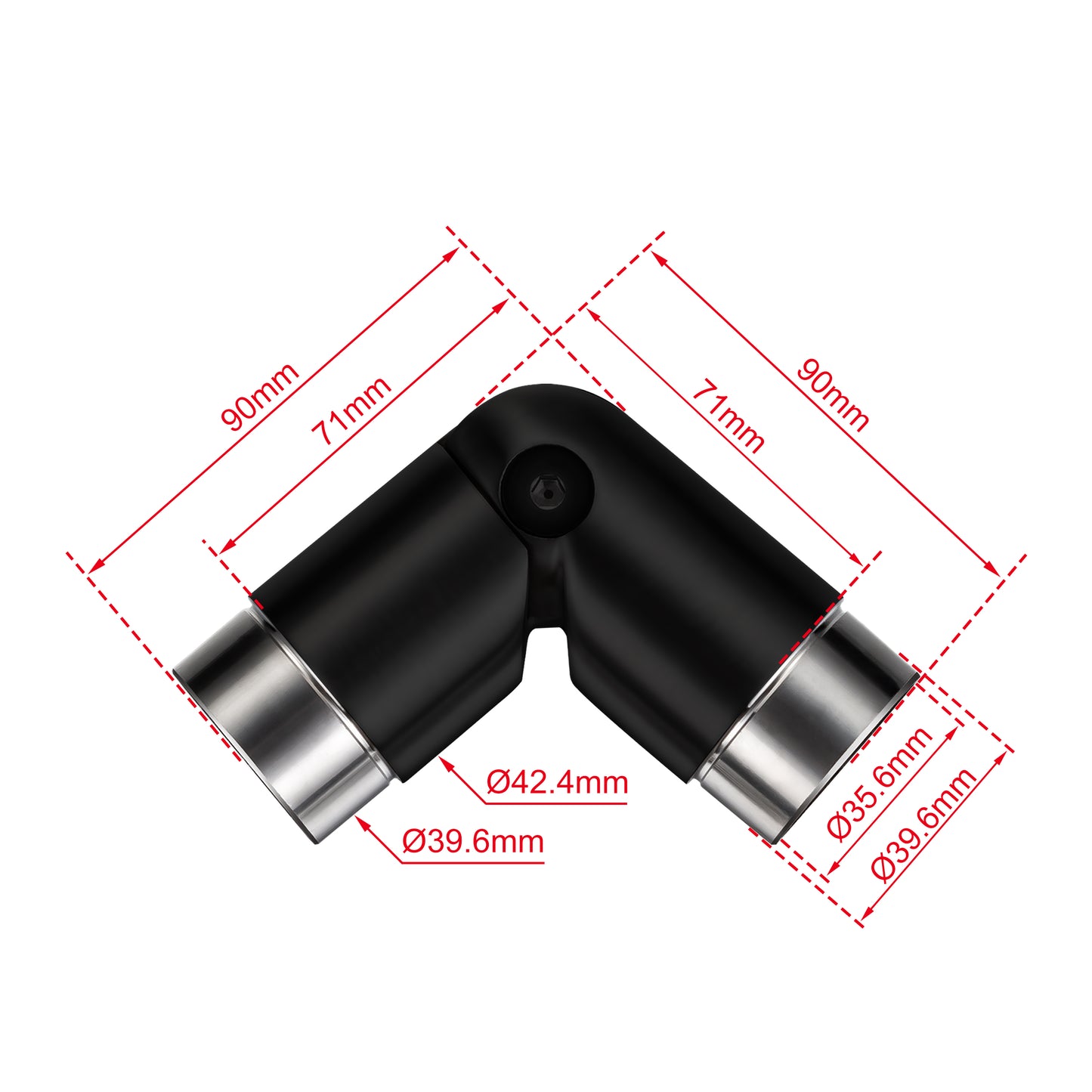 AICA Conector para pasamanos de acero inoxidable 304, Diámetro 42,2/42.4 mm, Plata/Negro, utilizado para conectar múltiples secciones de pasamanos#Negro