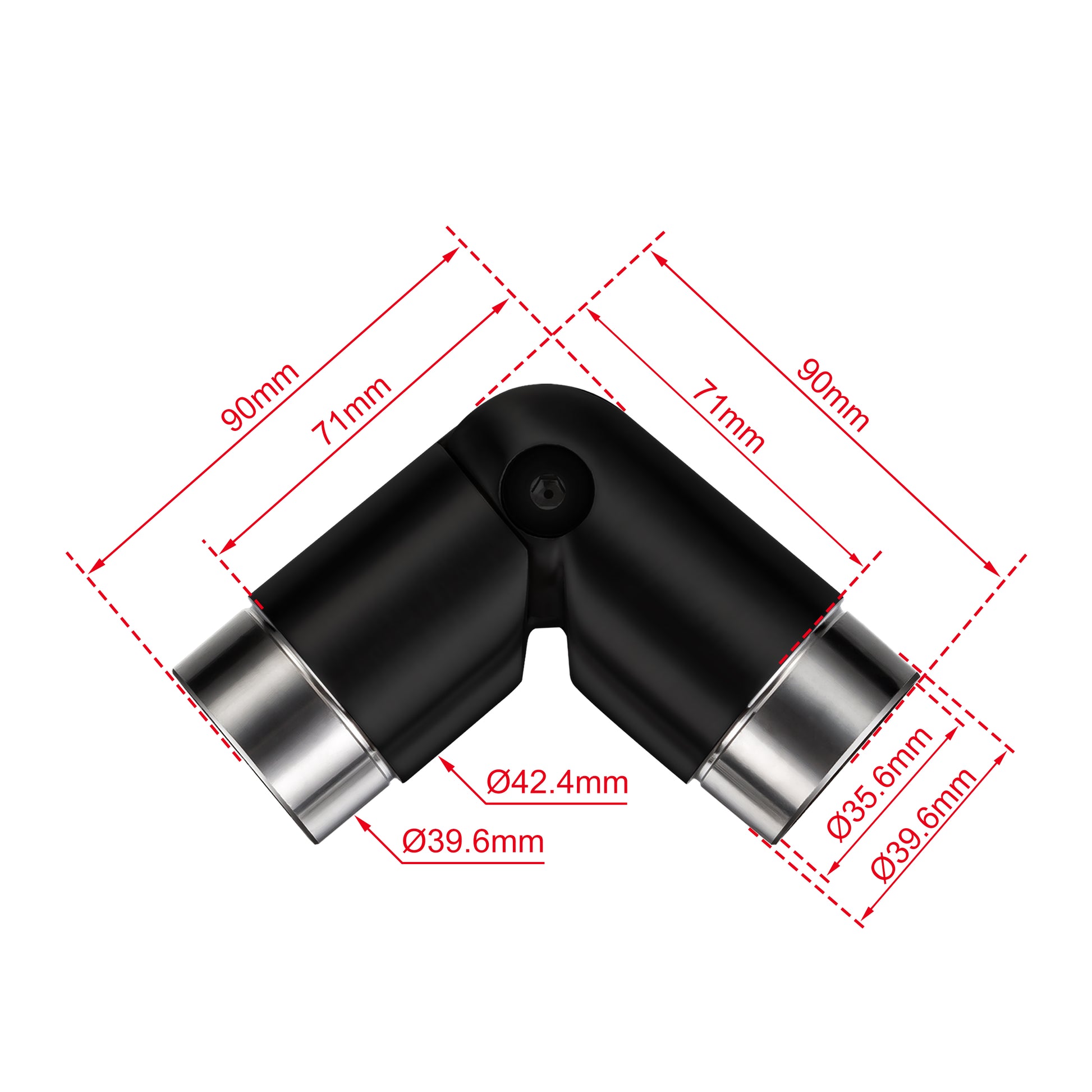 AICA Conector para pasamanos de acero inoxidable 304, Diámetro 42,2/42.4 mm, Plata/Negro, utilizado para conectar múltiples secciones de pasamanos#Negro