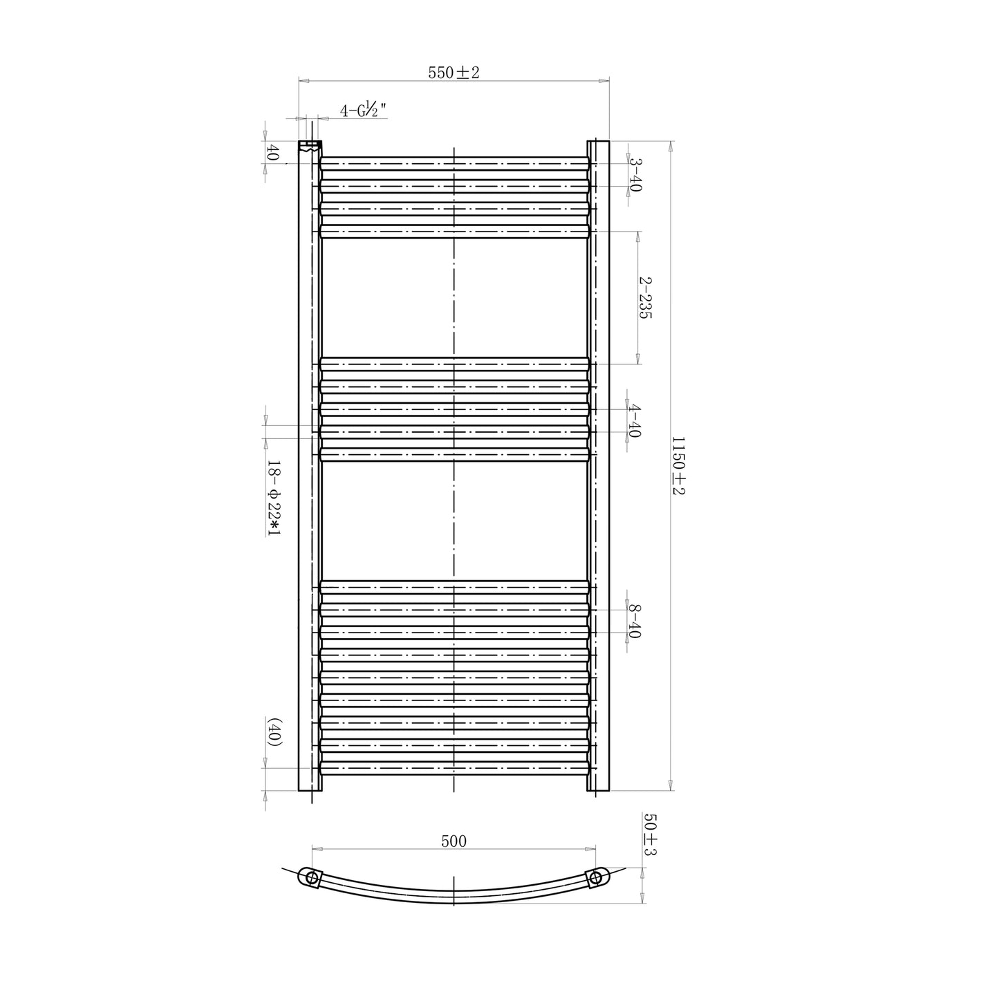 AICA Toallero secatoallas radiador blanco 115x55cm calefacción en sistema circuito de agua caliente válido
