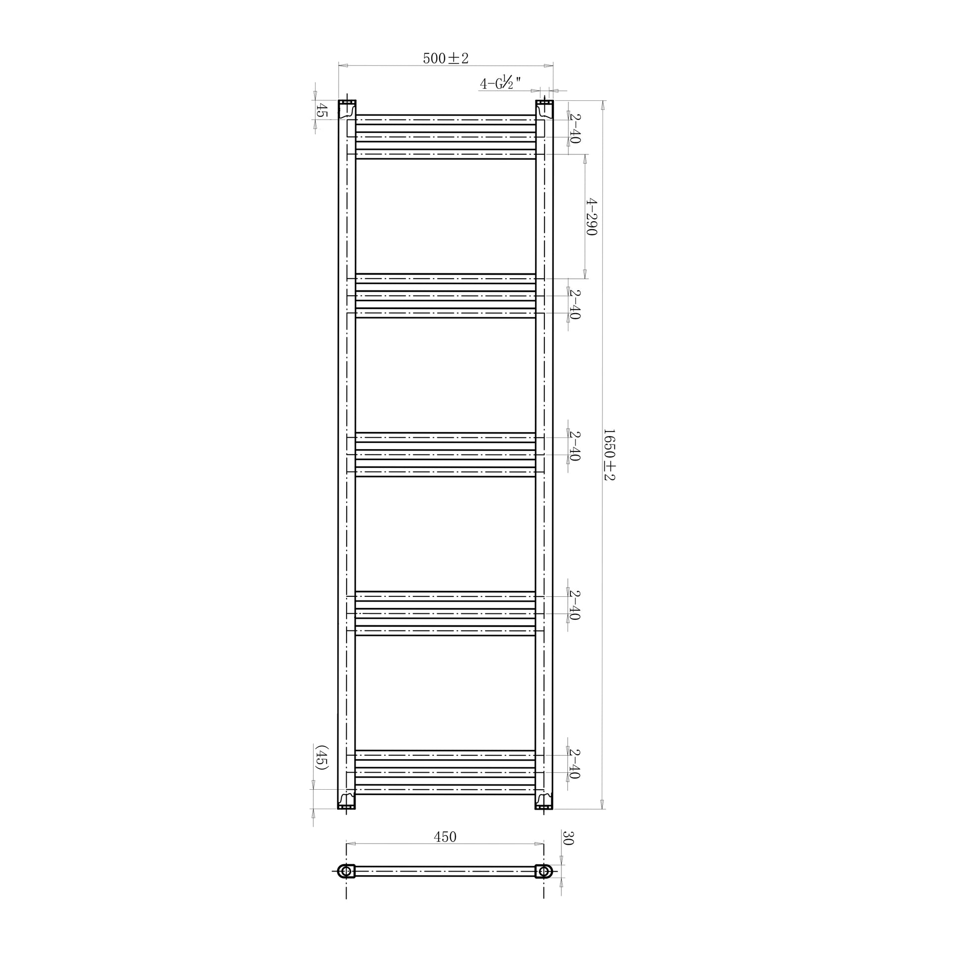 AICA Toallero secatoallas radiador negro 165x50cm calefacción en sistema circuito de agua caliente válido