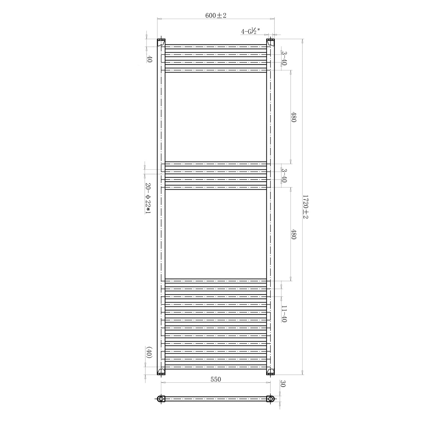 AICA Toallero secatoallas radiador blanco 172x60cm calefacción en sistema circuito de agua caliente válido