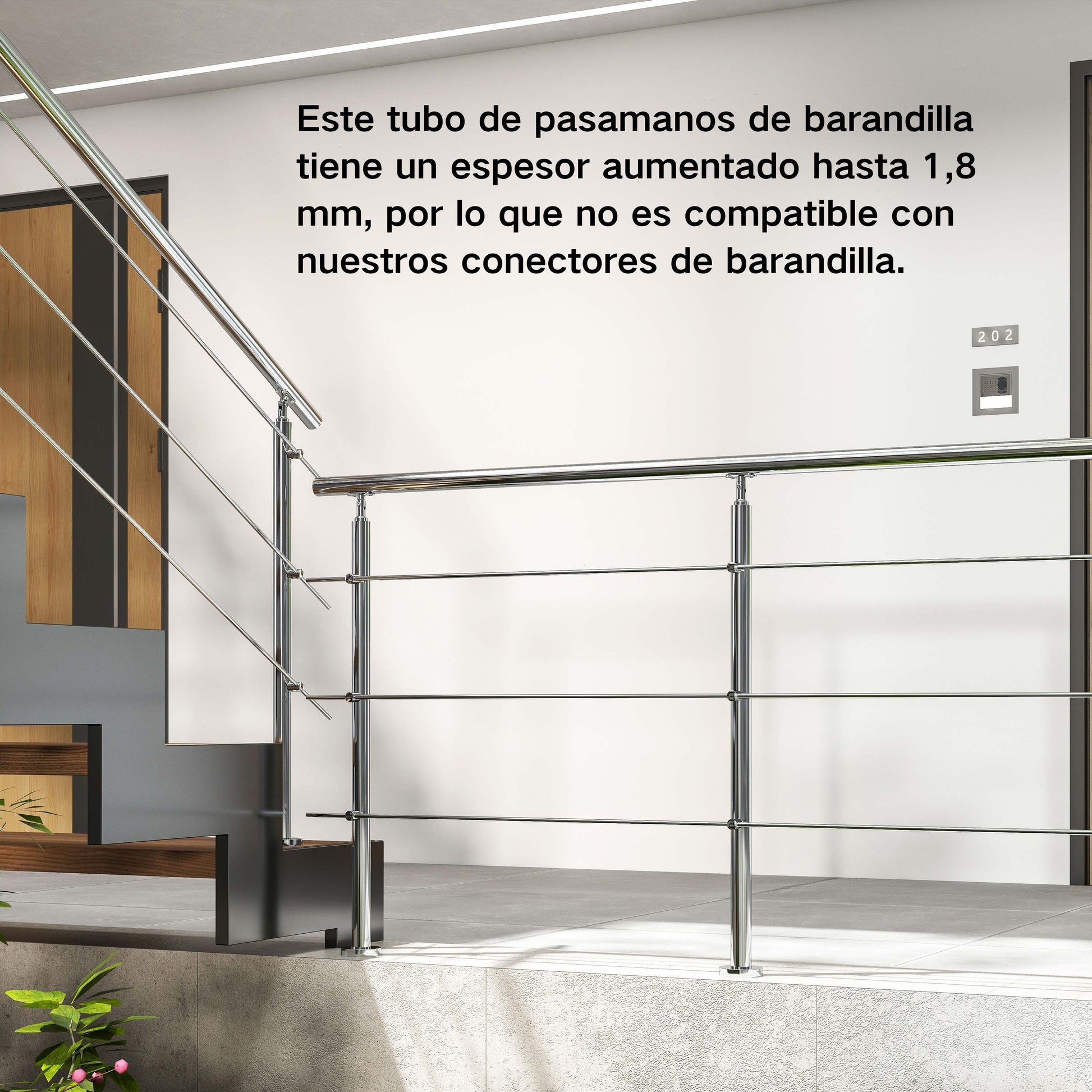 Barandilla escalera de acero inoxidable 304 con 3 barras transversales para interior y exterior