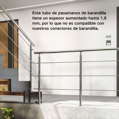 Barandilla escalera de acero inoxidable 304 con 3 barras transversales para interior y exterior