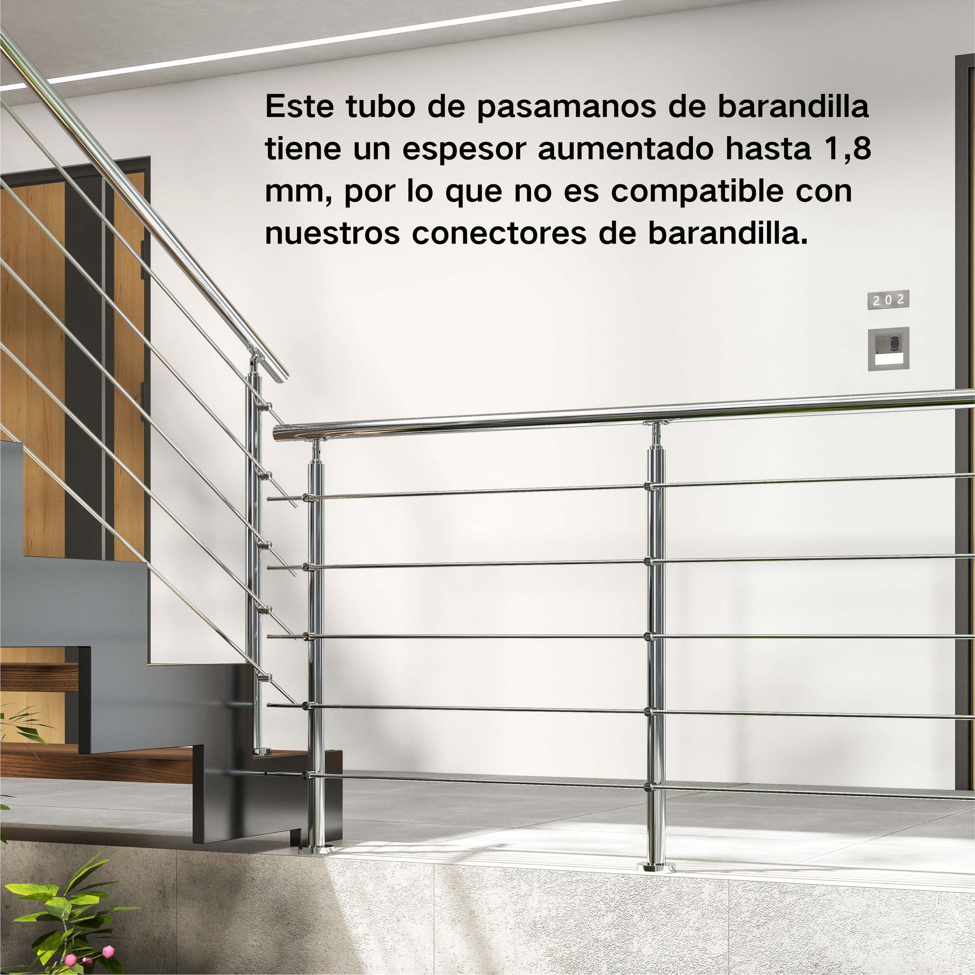 Barandilla escalera de acero inoxidable 304 con 5 barras transversales para interior y exterior
