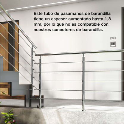 Barandilla escalera de acero inoxidable 304 con 5 barras transversales para interior y exterior