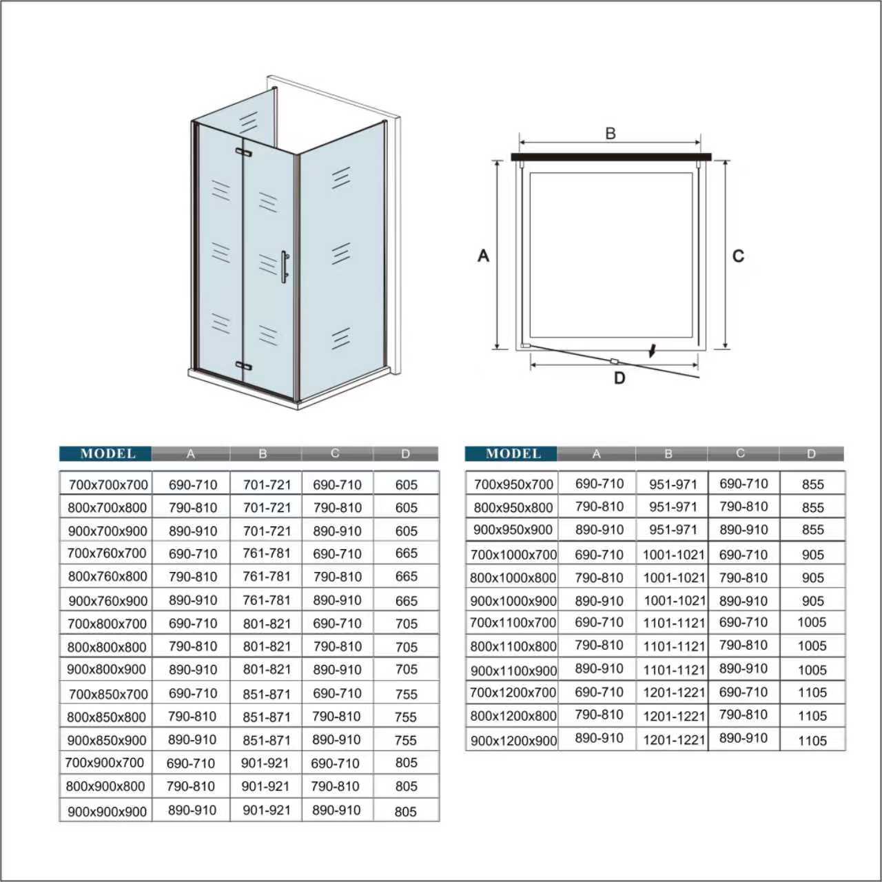 CABINA DE DUCHA PLEGABLE, EN FORMA U, 6MM EASYCLEAN CRISTAL TEMPLADO, TRATAMIENTO ANTICAL