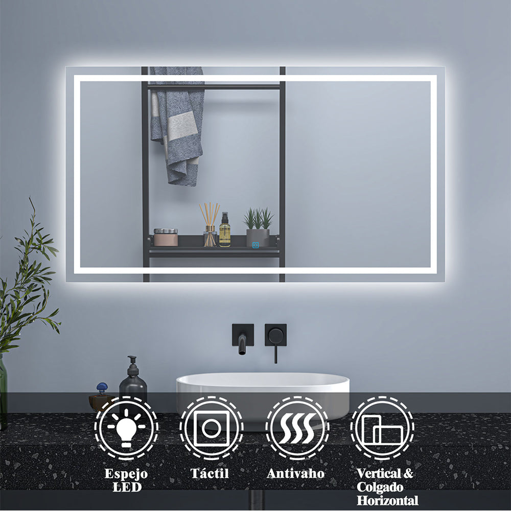 AICA Espejo de baño LED sin cobre 120×80cm＋antivaho＋interruptor táctil