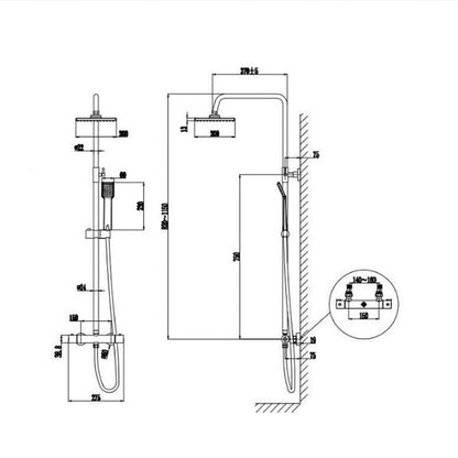 Aica Columna de ducha, termostato 38?, Barra regulable 82~115cm, Rociador cuadrado cromado en acero inoxidable, Plata Brillante, Ducha Lluvia Baño