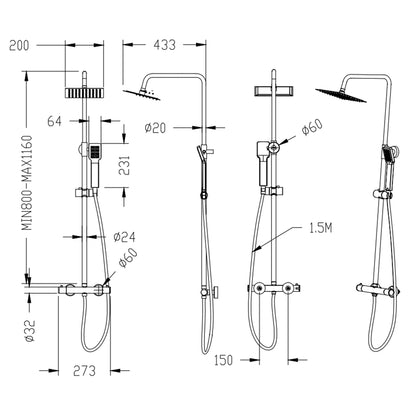 AICA Columna Ducha Cromada con Grifo termostático 38?, Ducha de Baño, Rociador cuadrado con manguera en Cromo extensible, Ducha Lluvia