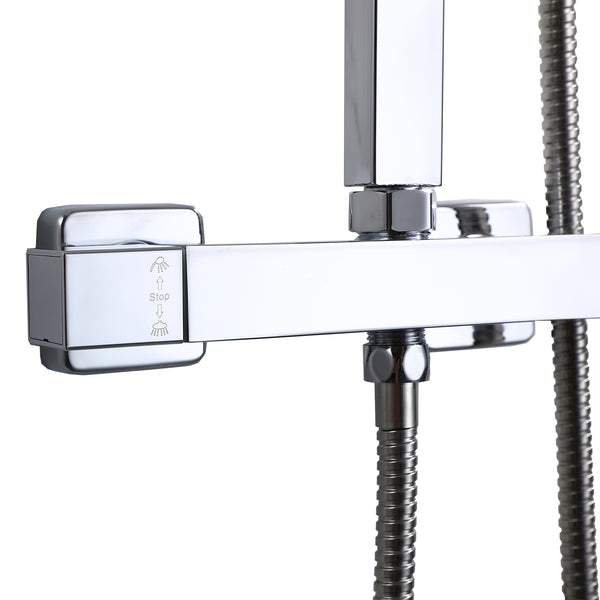 Ducha Casa Columna de Ducha termostática, Alcachofa Cuadrada, Ducha Lluvia, Barra regulable en 80-120cm, Baño y Bañera