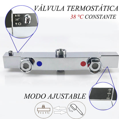 Columna de ducha termostática Cromo Válvula termostática Cabezal cuadrado de baño