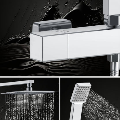 Columna de Ducha Termostática Plata Brillante con Barra Ajustable y Rociador Superior Acero Inoxidable Diseño Sencillo para Baño Aica Sanitarios