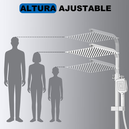 Aica Columna de Ducha con termostato y alcachofa cuadrada 30x30cm rociador superior plata brillante barra regulable
