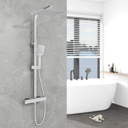 Aica Columna de Ducha con termostato y alcachofa cuadrada 30x30cm rociador superior plata brillante barra regulable