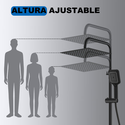 Aica Columna de Ducha con termostato y alcachofa cuadrada 30x30cm rociador superior negro mate barra redonda