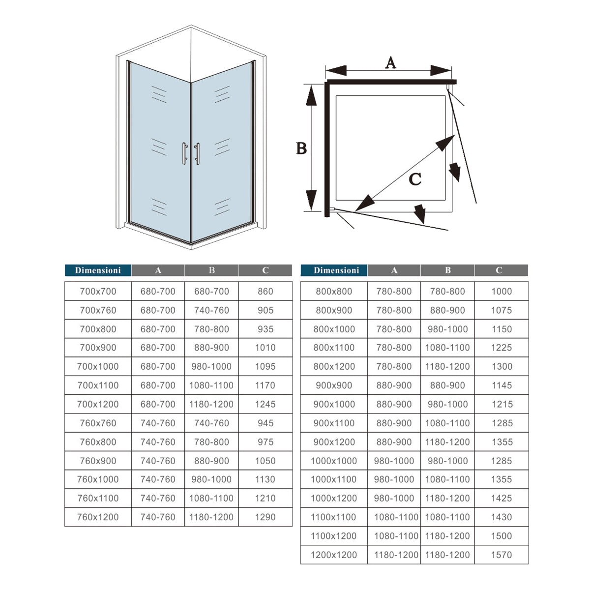 Mamparas de Ducha Angular Doble Puerta Abatible Antical Cristal 5mm