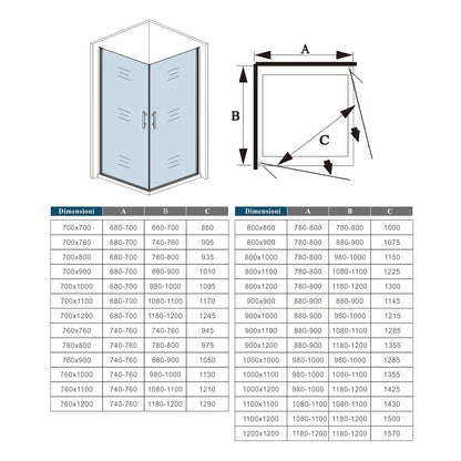 Mamparas de Ducha Angular Doble Puerta Abatible Antical Cristal 5mm