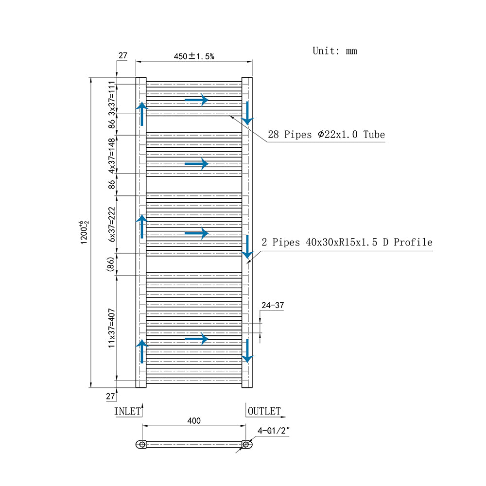 Cuarto de baño Calefacción central Toallero Escalera Radiador Calentador CR-120CM