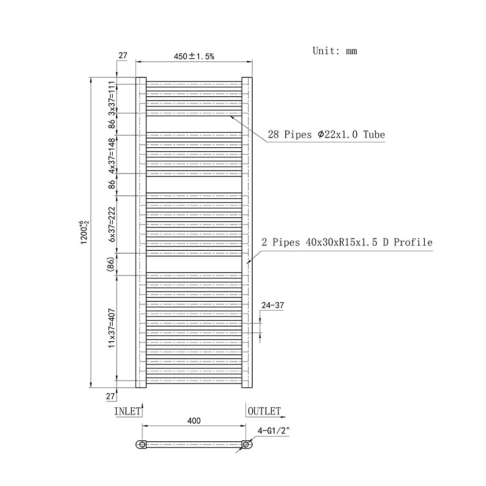 120CM Cromo Cuarto de baño Calefacción central Toallero Escalera Radiador Calentador