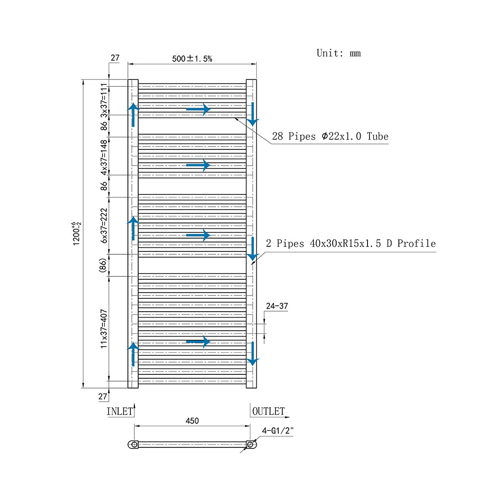 Cuarto de baño Calefacción central Toallero Escalera Radiador Calentador CR-120CM