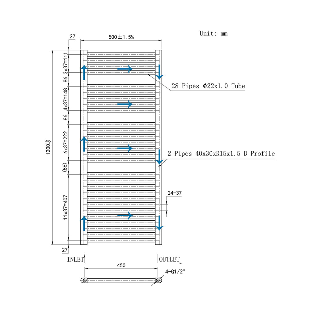 120CM Cromo Cuarto de baño Calefacción central Toallero Escalera Radiador Calentador