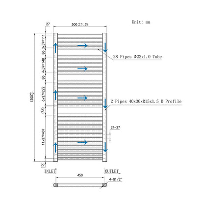 120CM Cromo Cuarto de baño Calefacción central Toallero Escalera Radiador Calentador