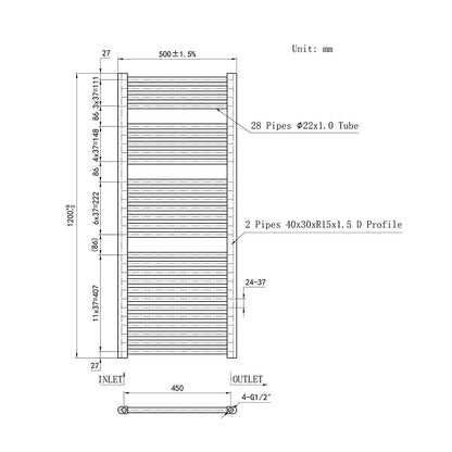 120CM Cromo Cuarto de baño Calefacción central Toallero Escalera Radiador Calentador