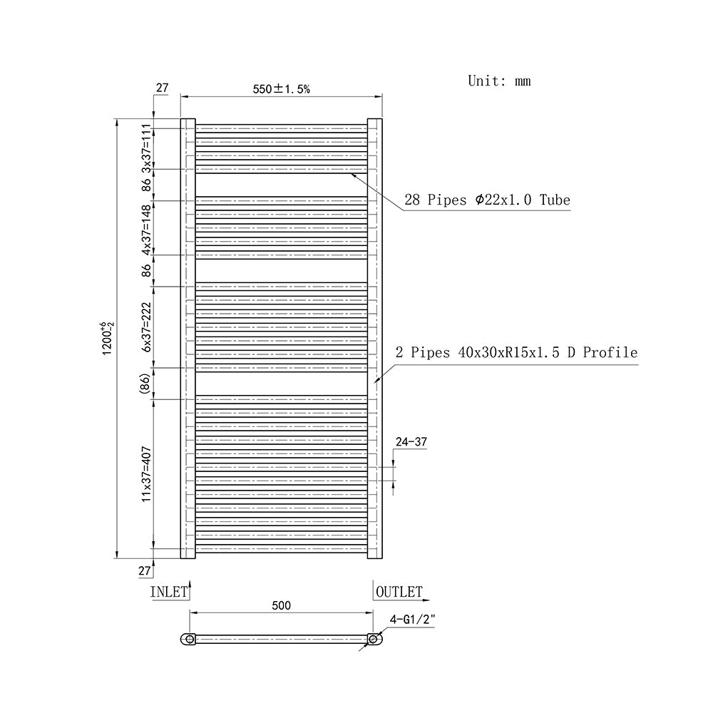 120CM Cromo Cuarto de baño Calefacción central Toallero Escalera Radiador Calentador