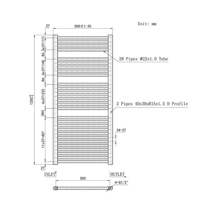 120CM Cromo Cuarto de baño Calefacción central Toallero Escalera Radiador Calentador