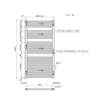 120CM Cromo Cuarto de baño Calefacción central Toallero Escalera Radiador Calentador