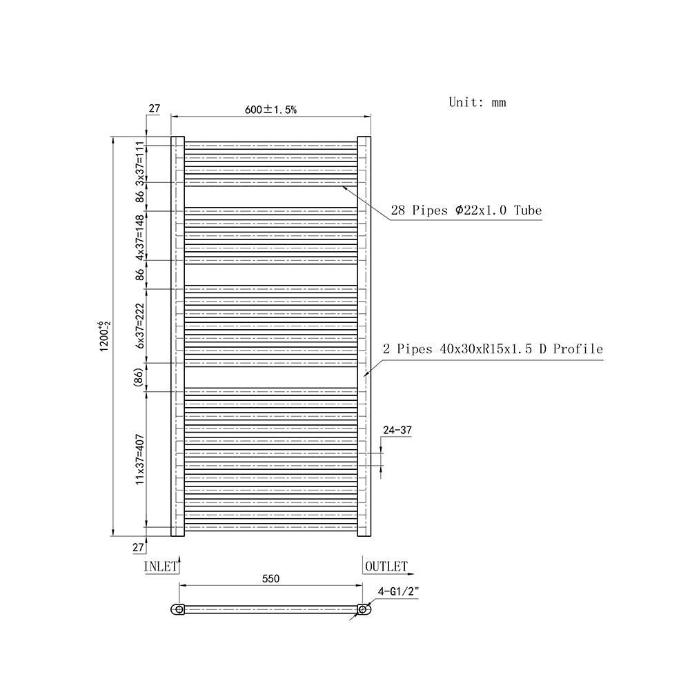 Cuarto de baño Calefacción central Toallero Escalera Radiador Calentador CR-120CM