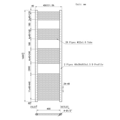 160CM Cromo Cuarto de baño Calefacción central Toallero Escalera Radiador Calentador