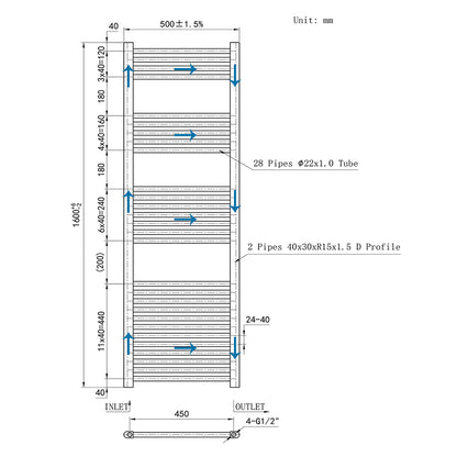 Cuarto de baño Calefacción central Toallero Escalera Radiador Calentador CR-160CM