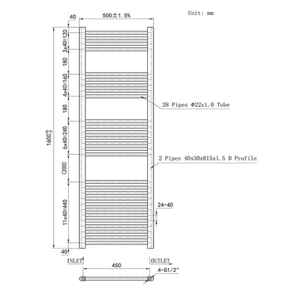 160CM Cromo Cuarto de baño Calefacción central Toallero Escalera Radiador Calentador