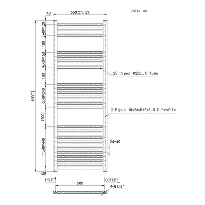 160CM Blanco Cuarto de baño Calefacción central Toallero Escalera Radiador Calentador